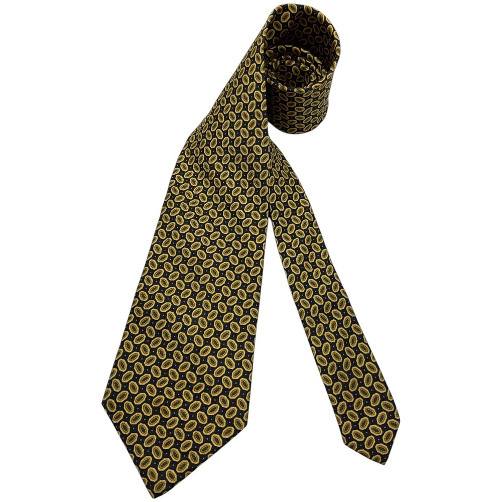 CHRISTIAN DIOR Navy/Yellow Geometric Silk LUXURY Tie ITALY